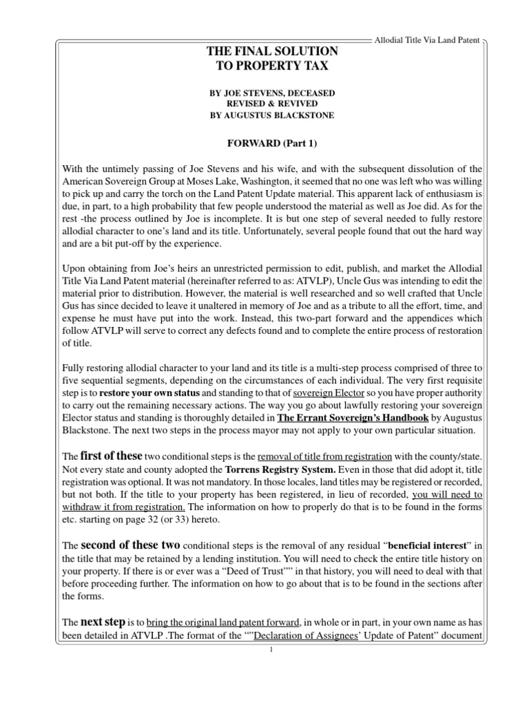 allodial title land patents